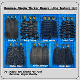 Burmese Virgin I-tip Thicker Drawn #1B Hair Extensions